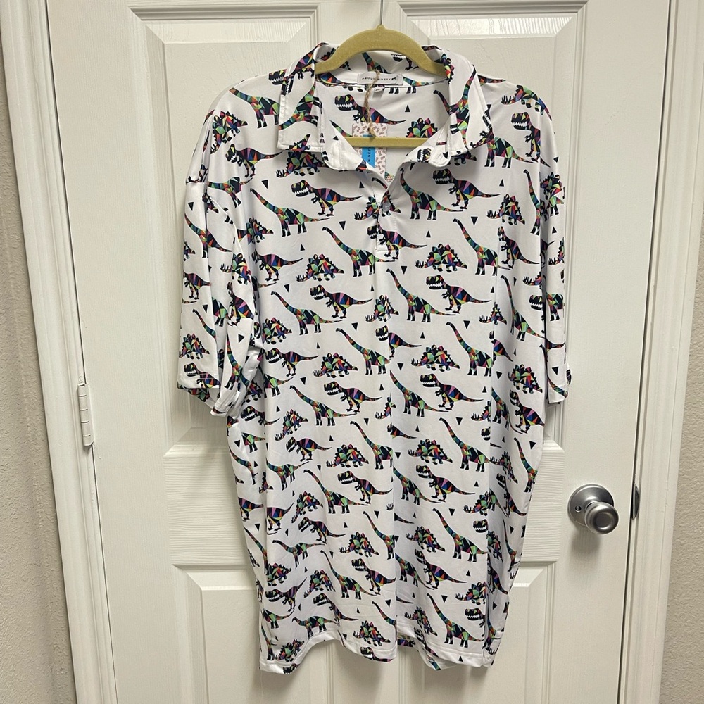 NWT Proud 90 Geometric Dinosaur Polo
